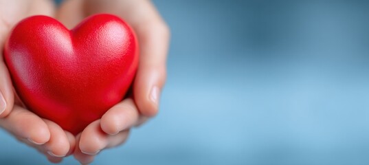 Fototapeta premium Embracing love a heart held against a serene blue backdrop