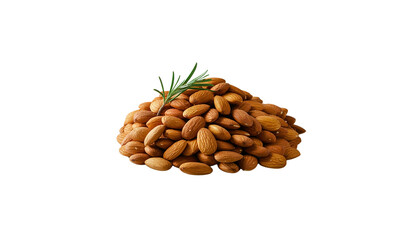 Fototapeta premium Pile of Roasted Almonds with Rosemary Sprig on Transparent Background