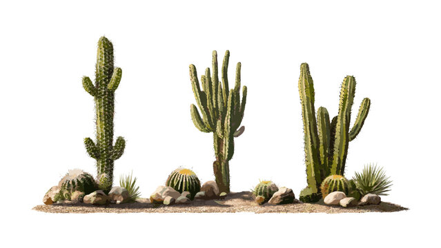 Cylindropuntia spinosior cactus, cane cholla, walkingstick cactus, spiny cholla, isolated tree, sunny daylight, desert flora, xeriscape, succulent, vector illustration.