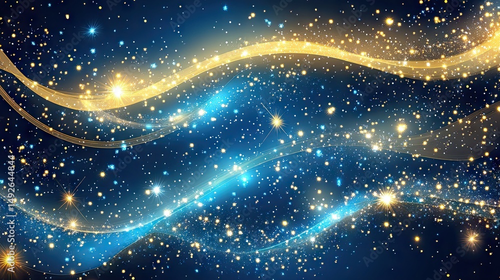 Aufkleber a mesmerizing abstract background showcasing shimmering golden and blue waves of light. creating a s