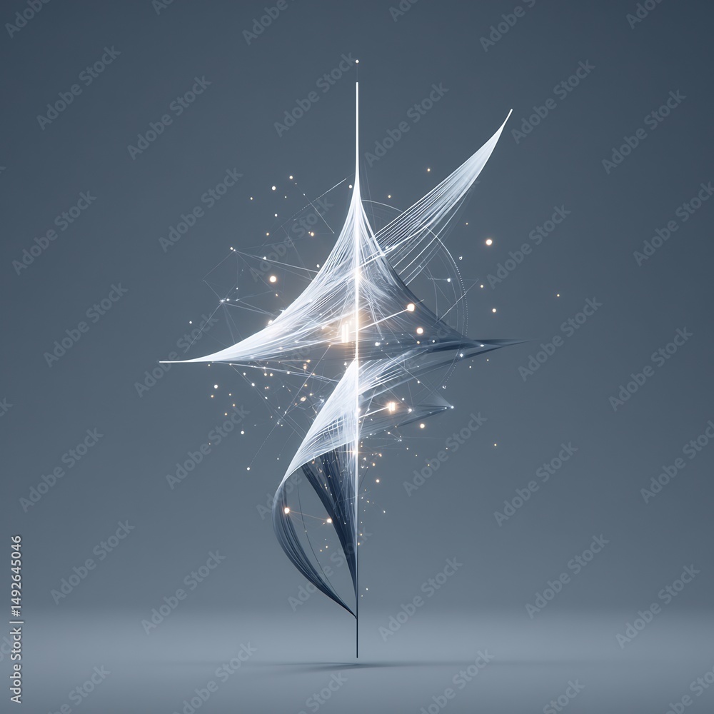 Poster ethereal spiraling digital artwork with light particles on a seamless gradient background