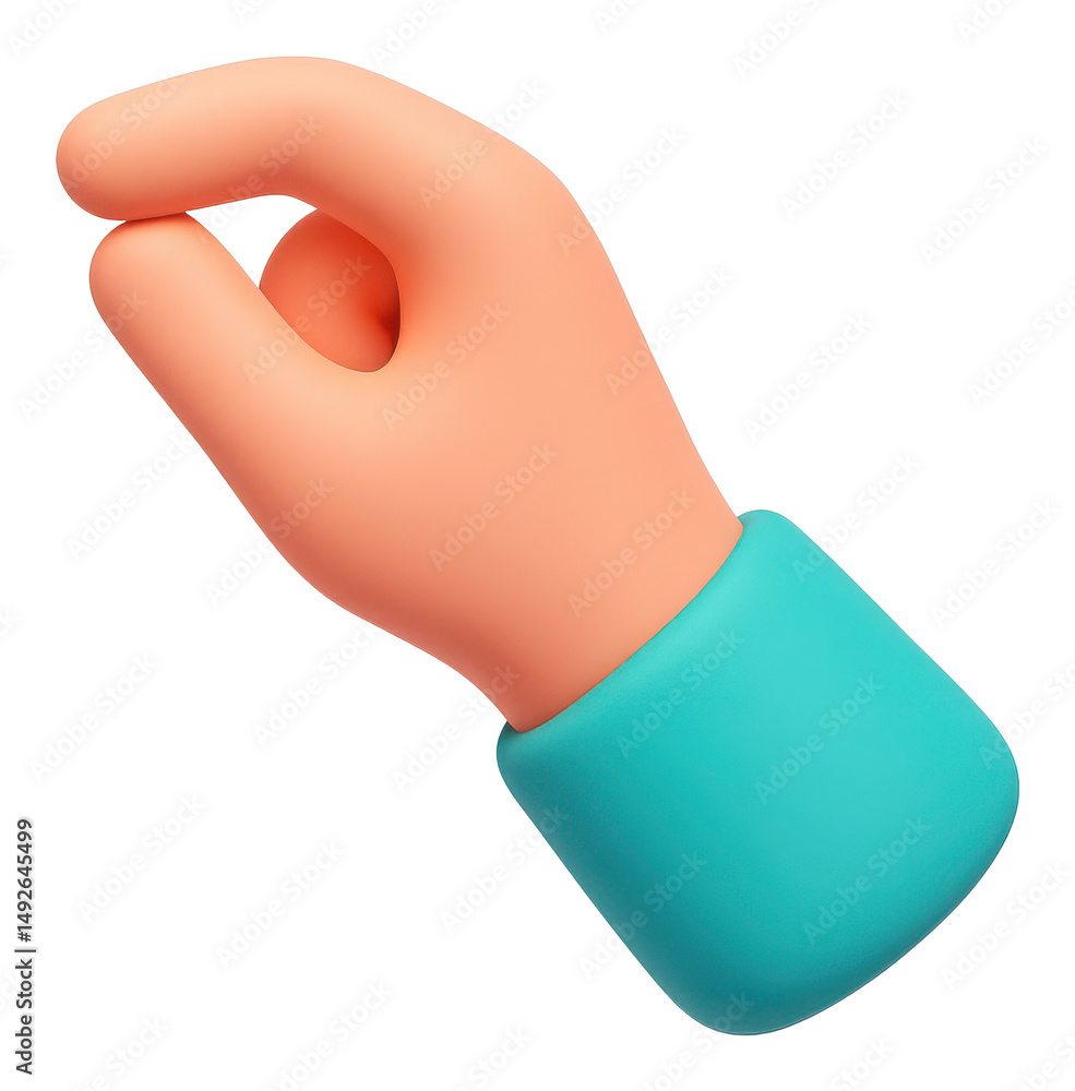Poster 3d render of a cartoon hand with aqua cuff gesturing on transparent background
