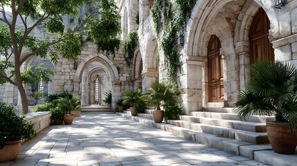 Fototapeta premium Serene Ruins of Colonial Architecture Underneath Lush Greenery on Island