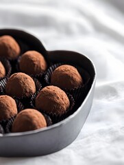 Heart-Shaped Chocolate Truffles: Gourmet Confectionery Treats for Valentine's Day Indulgence and Festive Dessert Plate Elegance