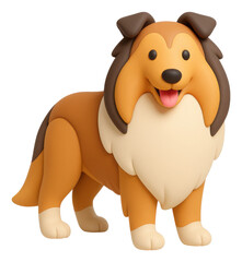 Naklejka premium 3D Render of a Cute Brown and White Sheltie Dog with Fluffy Fur