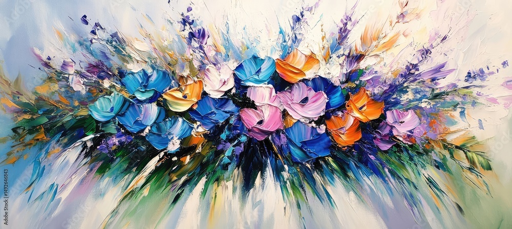 Poster vibrant abstract landscape painting featuring a colorful array of brush strokes. capturing a serene 