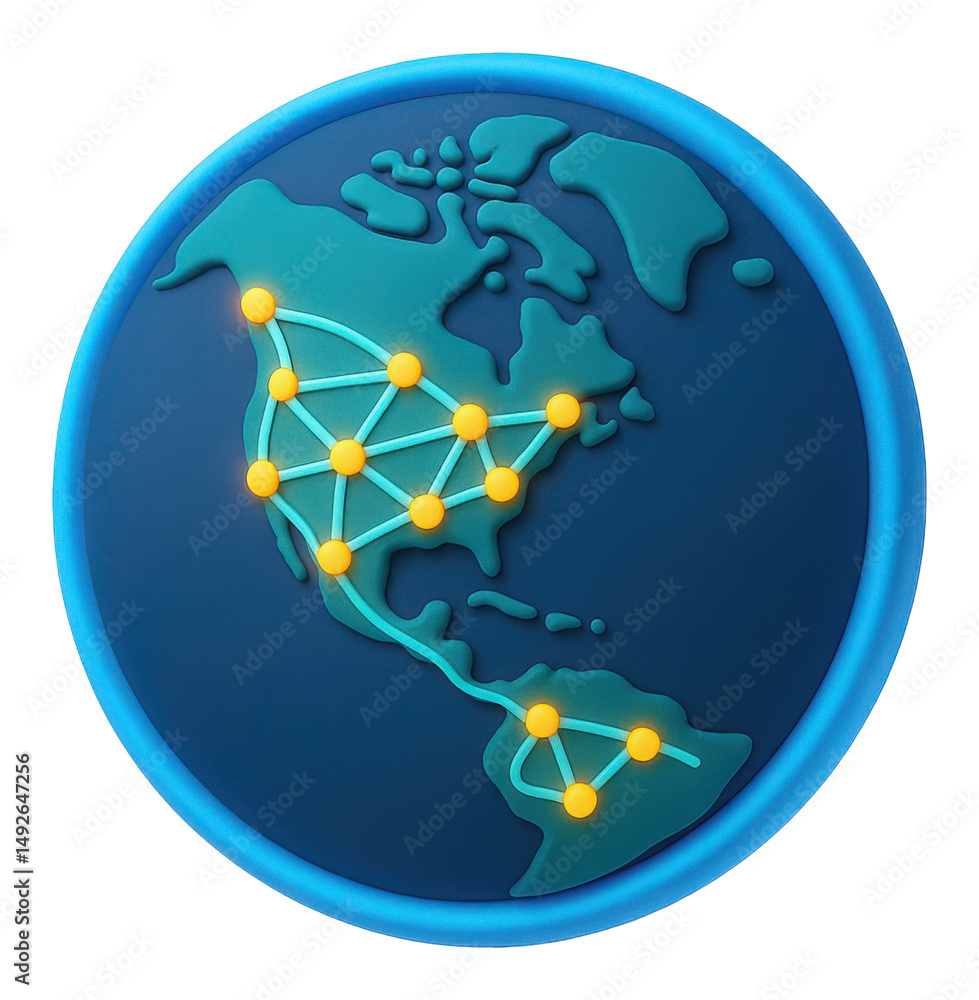 Poster 3d render of a global network map