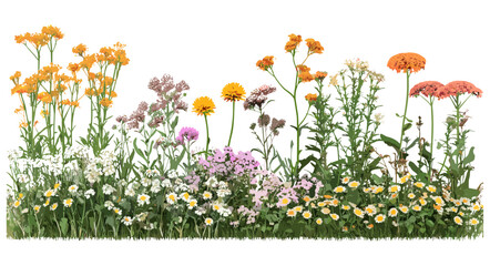 Achillea terracotta and Actaea simplex isolated png, natural herbs, garden flowers, woodland plants, herbal botany, floral design, vector illustration, summer foliage. © aura studio