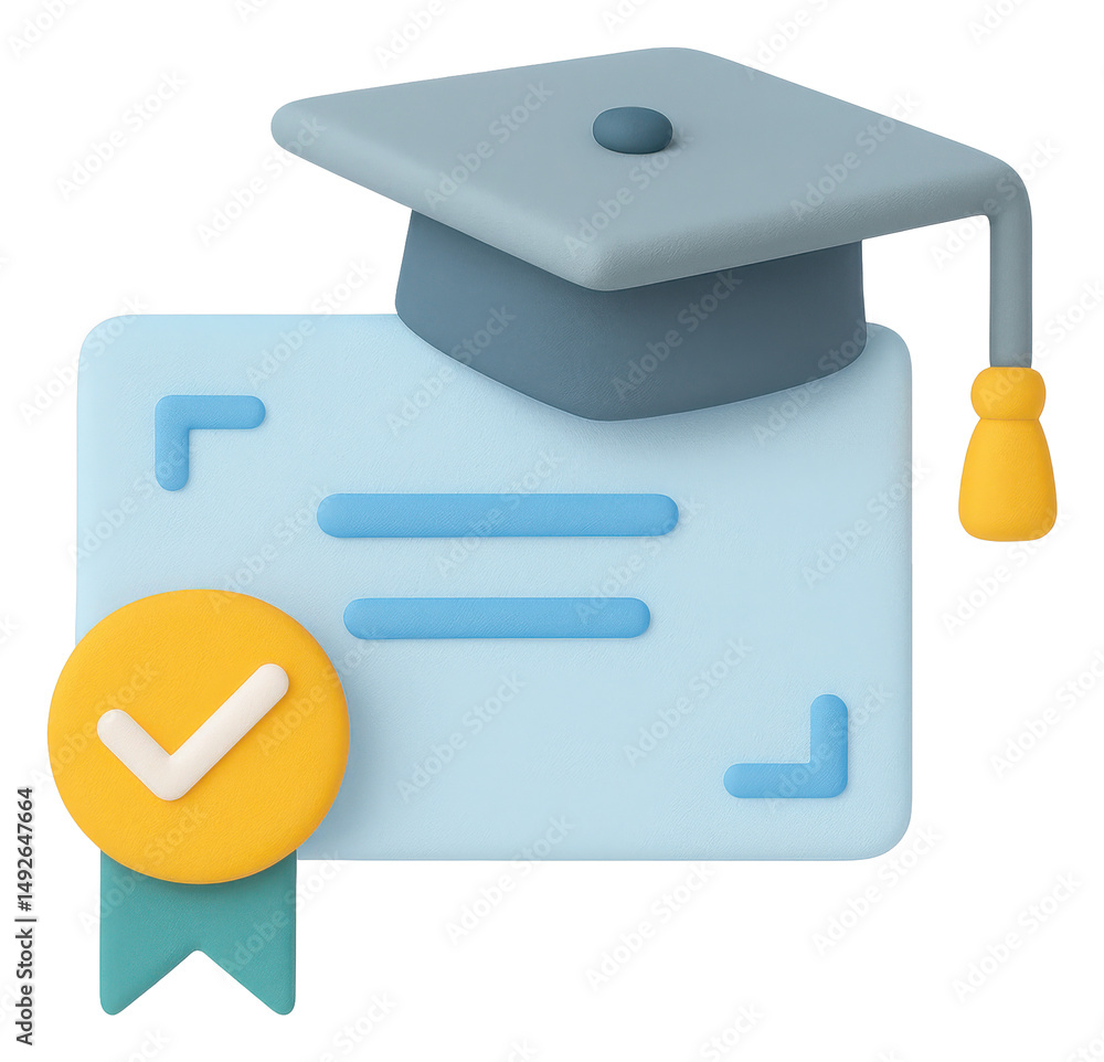 Poster 3d render of a graduation certificate with cap