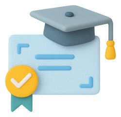 3D Render of a Graduation Certificate with Cap