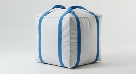 White Square Bulk Bag with Symmetrical Blue Straps Isolated on White Background for Industrial Use