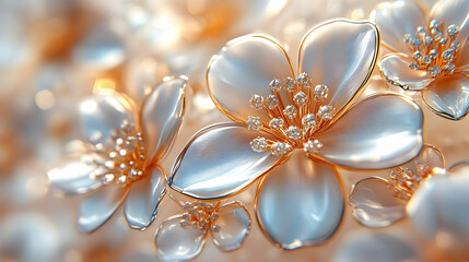 Fototapeta premium Golden White Flowers 3D Illustration