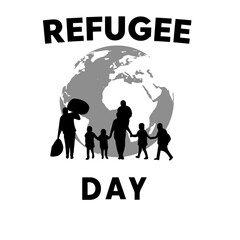 Naklejka premium Refugee day graphic with family silhouette and earth globe in background for awareness campaign use