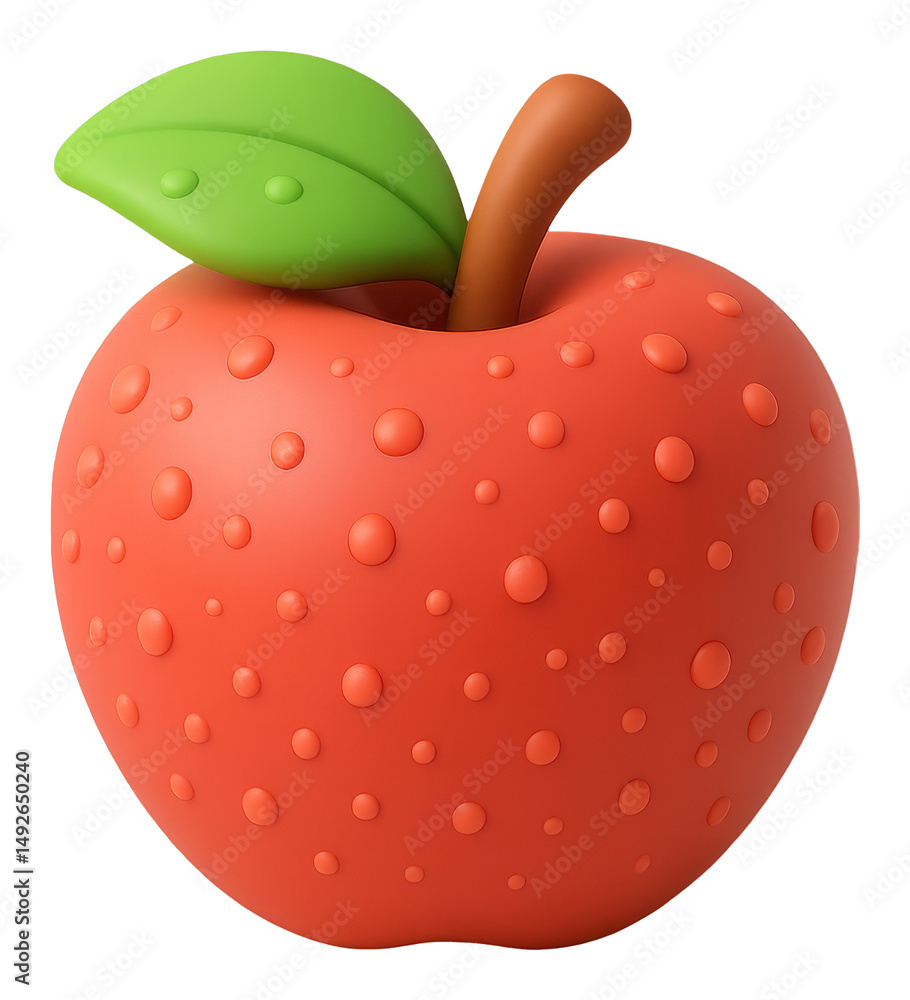 Poster 3d render of a red apple with green leaf on transparent background