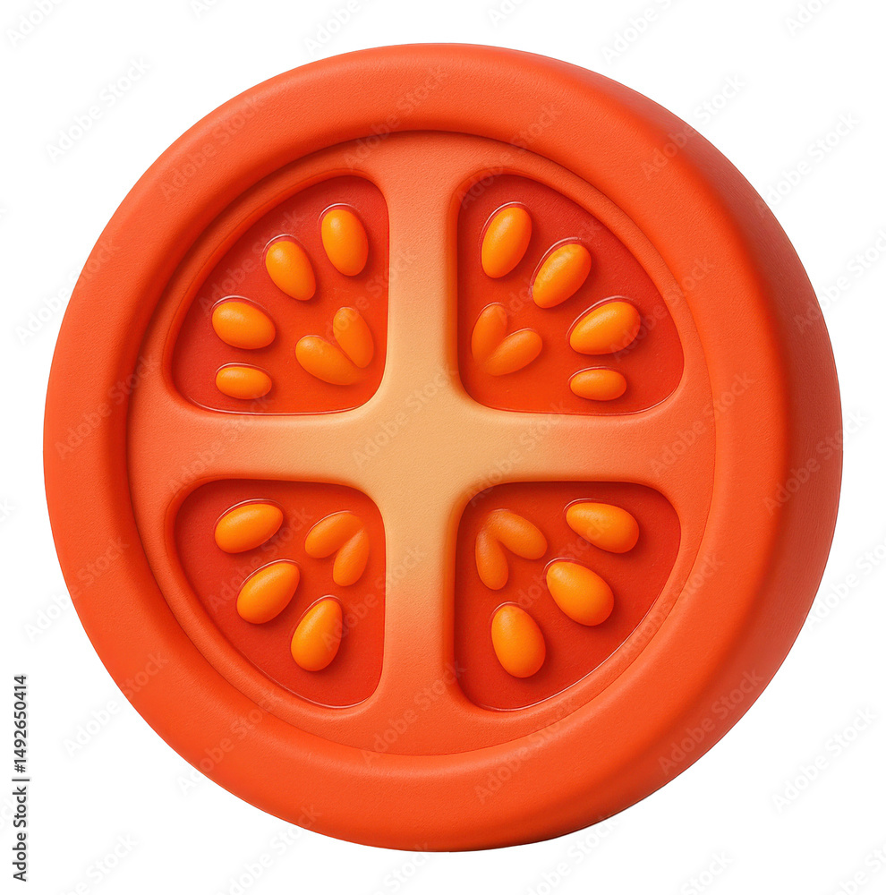 Poster 3d render of a red tomato slice with visible seeds on transparent background