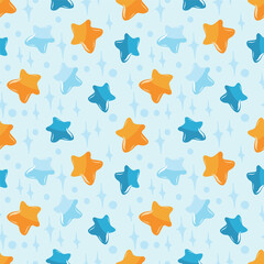Pale blue seamless pattern with highlights and stars for design. Happy childhood dreams.