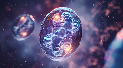 Fototapeta premium Cell Division, A glowing 3D illustration of a single cell