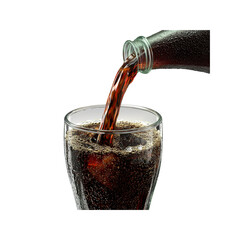Refreshing Cola Pouring into Glass with Ice