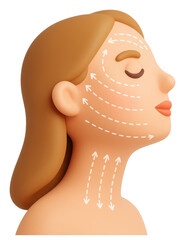 3D Render of a Woman's Face with Skincare Arrows Indicating Lifting and Contouring Treatment