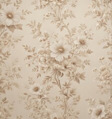Subtle vintage ecru floral wallpaper, soft neutral tones, intricate design, intricate, macro