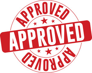  Red Approved Stamp Badge Design with Stars – Bold Rubber Stamp Style Approval Icon for Business Documents, Official Certifications, and Verified Labels