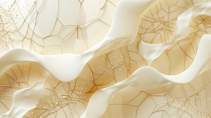 Abstract flowing shapes in light beige, with a network of golden cracks