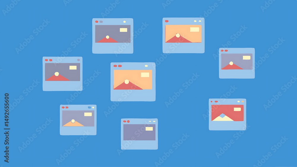 Poster internet data flow or blogging concept with many digital life style screens and polygonal lines on a
