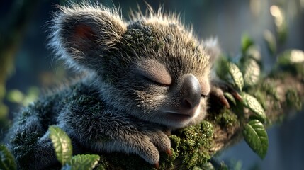 Obraz premium Cute koala joey sleeping in a tree