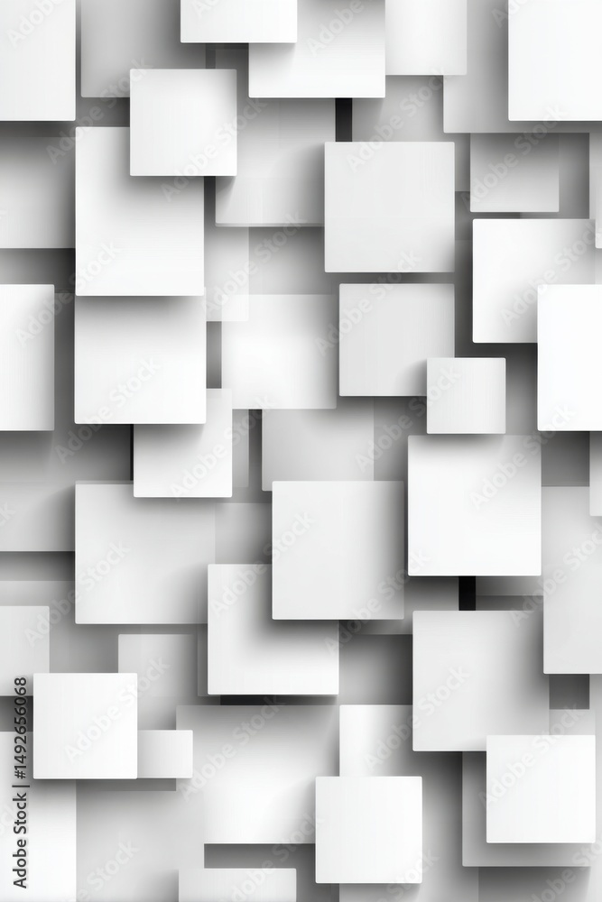 Poster Abstract White Squares Floating with Shadows Overhead View Clean Modern Design Background for Web Design and Print Templates