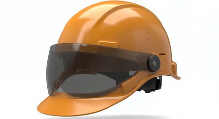 Orange Hardhat with Visor Close Up Isolated on White Background for Industrial Safety Equipment