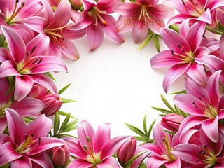 Fototapeta premium Pink Lily Silhouette Floral Frame: Wedding Invitation Design, Elegant Silhouette, Floral Border, Lily Silhouette, Pink Flowers Silhouette