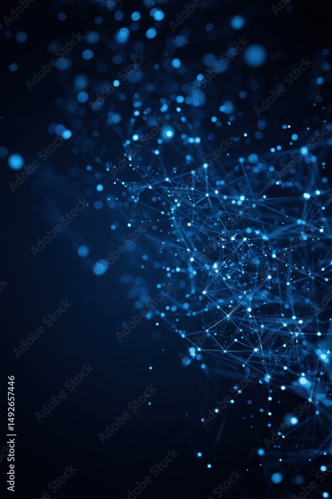 Poster abstract blue network background connecting dots and lines for technology concept close up vertical