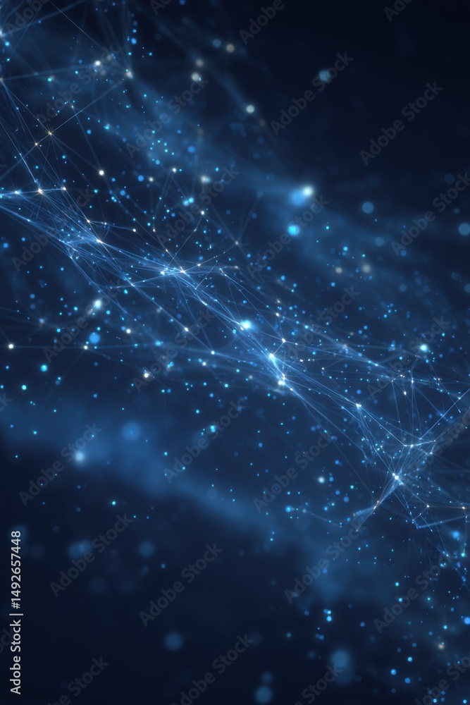 Poster abstract network connection with dots and lines in blue color scheme representing technology and sci