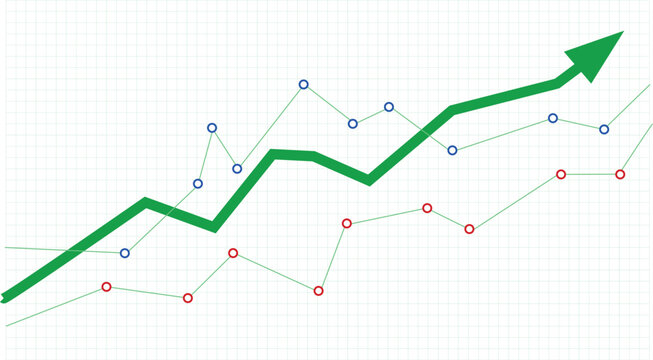 Abstract financial chart with green arrow rising up.eps