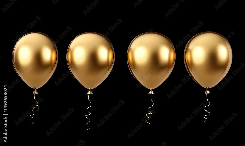 Poster a cluster of shiny golden balloons floating against a dark background. creating a festive atmosphere