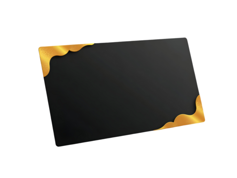 Black card with gold decorative corners isolated on transparency background,cutout