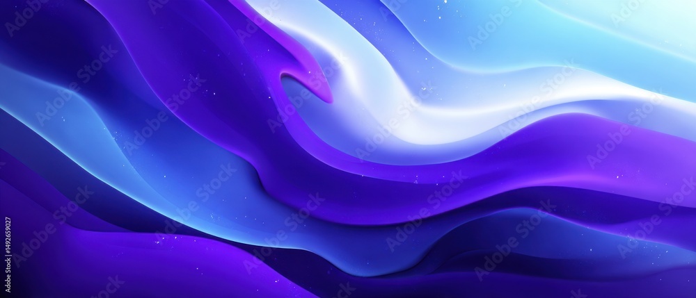 Poster abstract fluid art background in shades of blue and purple with flowing waves and soft light renderi