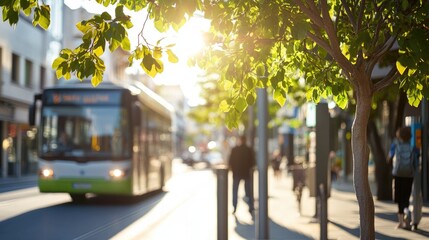 Obraz premium City street scene with bus