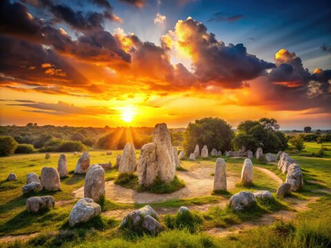 Puglia Megalithic Alignment: Li Scusi Cromlech, Prehistoric Stone Circle, Italy, Ancient Ruins, Archaeological Site