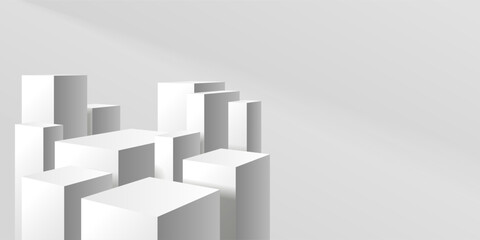 Obraz premium 3d empty background with parallelepipeds made in perspective. White podiums.