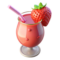Refreshing Strawberry Smoothie Drink in Glass with Straw