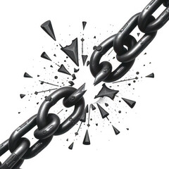 Broken chain with fragments flying in a dramatic explosion effect