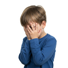 Fototapeta premium Fearful Boy Hiding Behind Hands