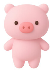 Obraz premium Adorable Pink Pig Cartoon 3D Render on Transparent Background