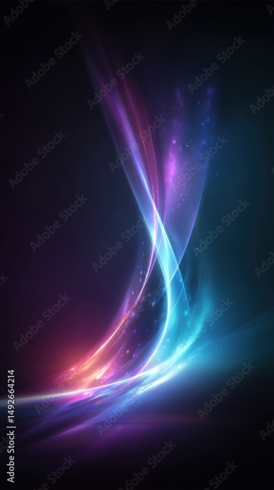 Poster abstract light streaks with glowing particles on dark background vertical composition studio shot