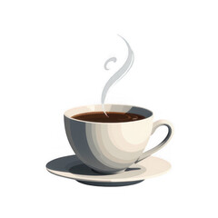 Steaming Coffee Cup on Plate with Whimsical Steam Design