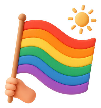 recommend clip art: A Hand Holding a Rainbow Pride Flag with a Sunny Background