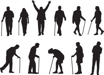 Obraz premium Elderly people walking with canes silhouettes