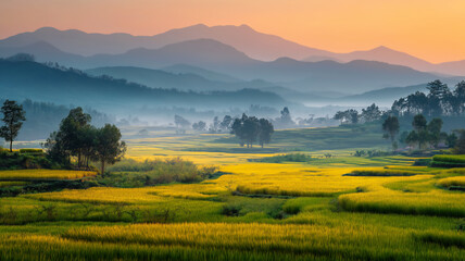 Thai jasmine rice fields swaying in the breeze.