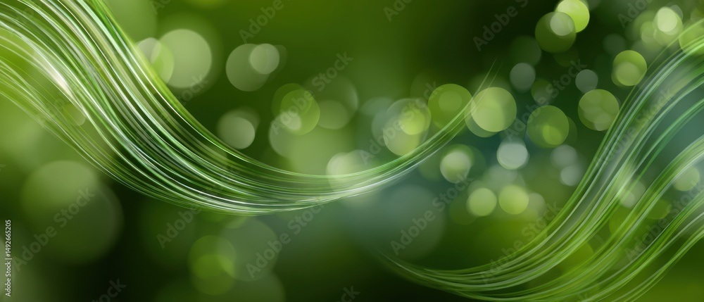 Poster abstract green wave background with bokeh lights for nature or technology concepts fresh backdrop wi